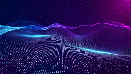 abstract particle surface digital data wave undulating blue purple particle effect background dynamic digital art abstract particle art blue purple dots digital wave background
