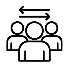 Line icon of a group with equal arrows &mdash; shared accountability, black on white, square minimalist style
