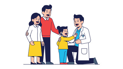 Child's Visit to the Doctor: A happy family visit a friendly doctor, creating a welcoming and reassuring atmosphere for children.