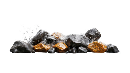 Splashing Waterfall Over Rocks on Transparent Background