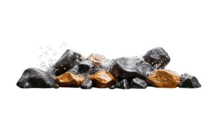 Splashing Waterfall Over Rocks on Transparent Background