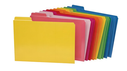 Colorful file folders isolated on a transparent background rainbow office