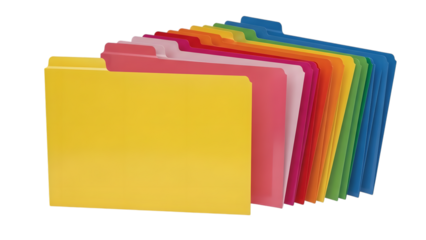 Colorful file folders isolated on a transparent background rainbow office
