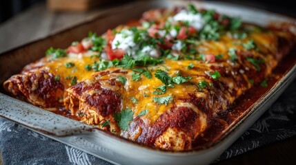 Delicious cheesy chicken enchiladas with tomato sauce