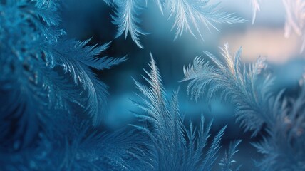 Delicate frost patterns decorating a window glass creating intricate background natural an winter