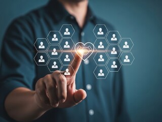 A finger touching a digital interface to establish strong partnerships and customer relationships