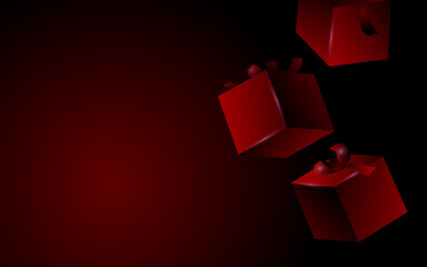 Red 3D Gift Boxes on Dark Background with Copy Space