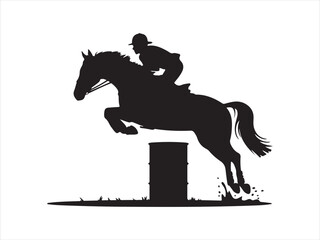 Equestrian show jumping silhouettes vector , Vector illustration silhouette of a horse and rider elegantly jumping over an obstacle design