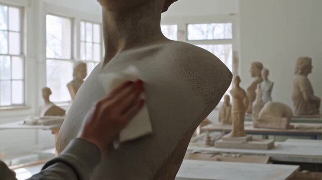 Artisan Carves and Polishes a Timeless Sculpture: The Craftsmanship Behind a Masterpiece in Progress Revealed in Two Distinct Frames