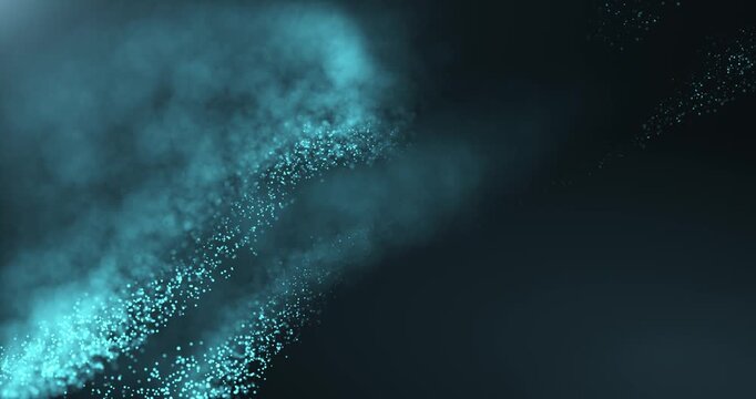 Abstract blue particle stream flowing diagonally in dark space, futuristic digital background symbolizing data motion, technology and energy flow.