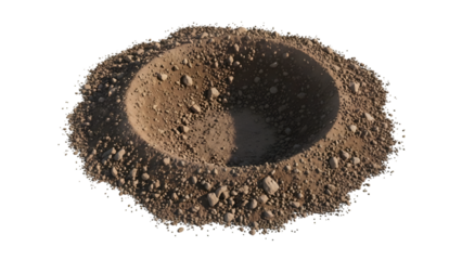Crater with rocky debris isolated on a transparent background asteroid space geology