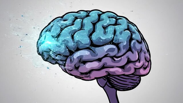 Bold Illustration of Human Brain with Glowing Cortex