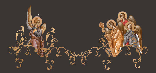 Byzantine inspired border with celestial beings