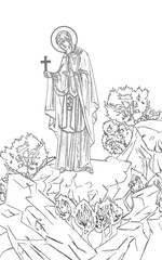 Coloring page with Saint Parascheva of the Balkans in Byzantine style
