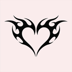 Obraz premium Tribal Heart Tattoo Silhouette, Sharp Gothic Love Symbol for Creative Design