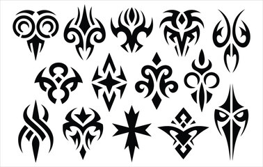 Gothic Tribal Pattern Elements, Symmetric Decorative Ornaments for Tattoo and Branding