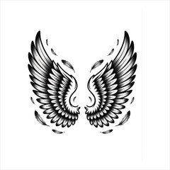 Realistic Eagle Wings Silhouette with Falling Feathers, Guardian Angel Wings Vector