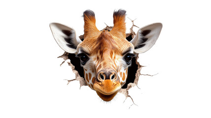 Giraffe Face Emerging from Wall