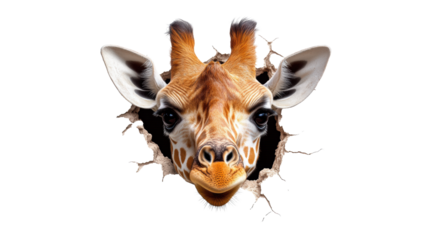 Giraffe Face Emerging from Wall