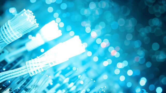 Glowing fiber optic cable transferring data