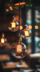 Warm and cozy light bulbs hanging in a dimly lit room