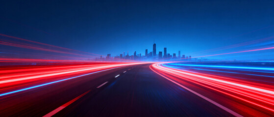 City highway with light trails