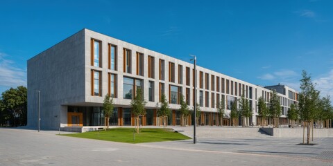 Obraz premium Modern concrete building with large windows and minimalist design