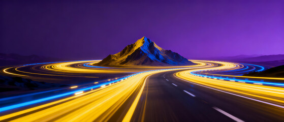 Mountain with light - trail roads