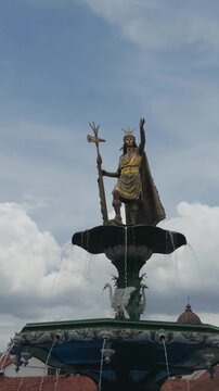 Golden Inca Pachacutec Statue on Cusco Fountain