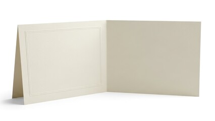 Beige folded card with stitched border isolated on white background