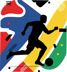 Dynamic soccer player running with the ball in a stylized background. Ideal for sports blogs, social media, and brochures. © Coepy images