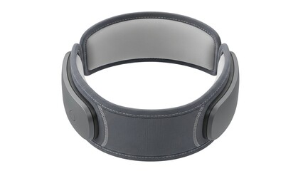 Gray fabric fitness wristband with Velcro strap and plastic buckle isolated on white background