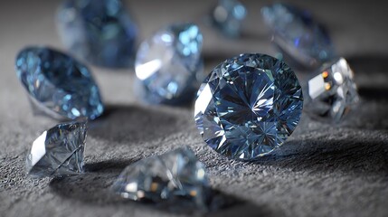 Sparkling blue diamonds on gray surface, luxury jewelry