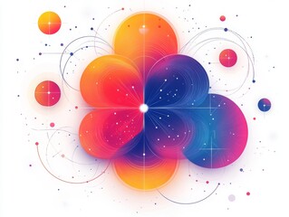 Dynamic Digital Abstraction: Vibrant Network of Interconnected Gradient Circles, Flowing Lines, and Luminous Dots on White, Symbolizing Modern Data Connectivity and Innovation