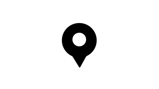 Minimalist black location pin icon animation for digital map interfaces navigation applications and GPS tracking services on a clean white background for design.
