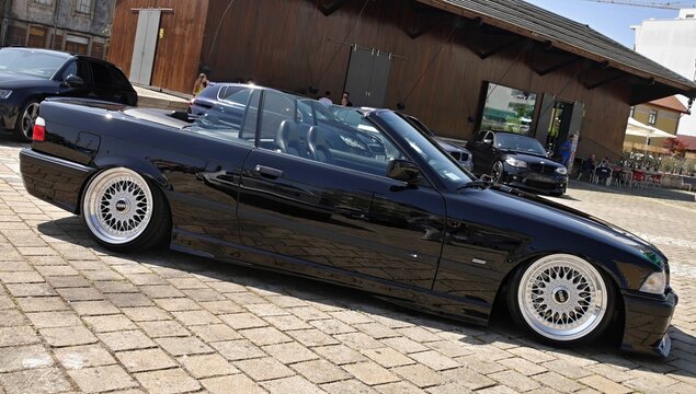 BMW E36 convertible black car slammed stance BBS wheels