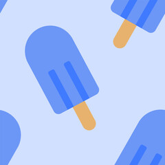 Seamless Blue Popsicle Ice Cream Pattern in Flat Vector Style
