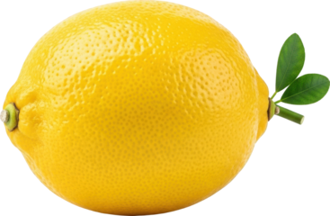 Fresh Whole Yellow Lemon with Leaves