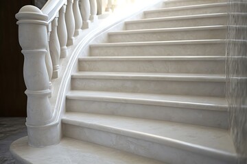 Elegant white marble staircase with curved banister