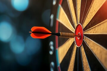 Dartboard with arrow hitting the bullseye perfectly center
