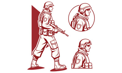 Combat Soldier Character with Military Badges Collection