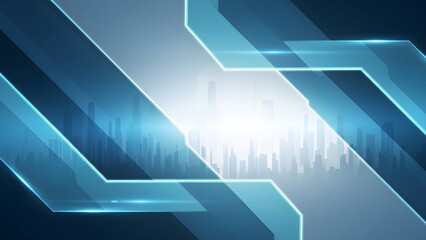 Fototapeta premium Futuristic Abstract Technology Background with City Skyline and Blue Neon Lines