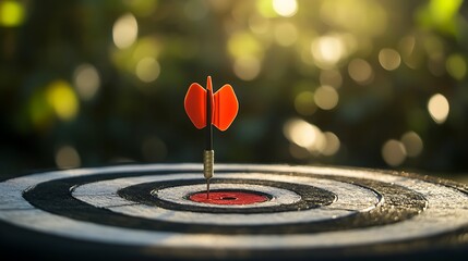 Dart hits bullseye with precision and accuracy in a serene outdoor setting