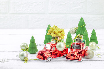 Creative Christmas composition. Traditional New Year decor, holiday symbols