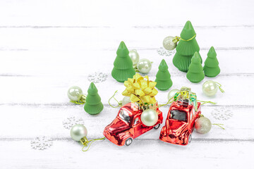 Creative Christmas composition. Traditional New Year decor, holiday symbols