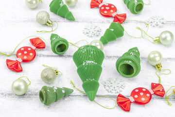 Creative Christmas composition. Traditional New Year decor, holiday symbols