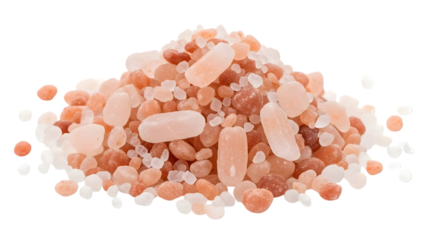 Himalayan pink salt crystals on a pile isolated on a transparent background Himalayan salt mineral salt