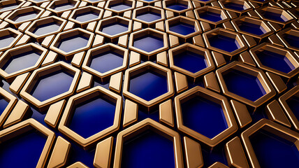 goldhexagonpatternbluebackground