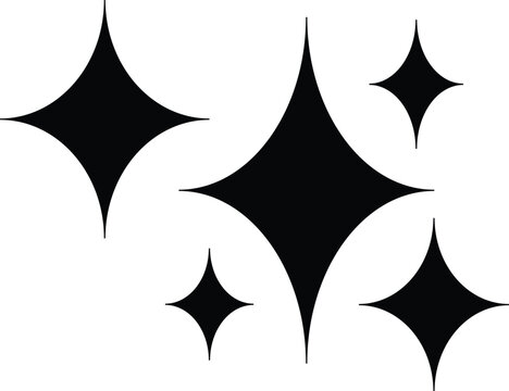 Set of black shine, four pointed star, sparkling and twinkling vector illustration