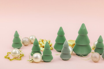 Creative Christmas composition. Traditional New Year decor, holiday symbols